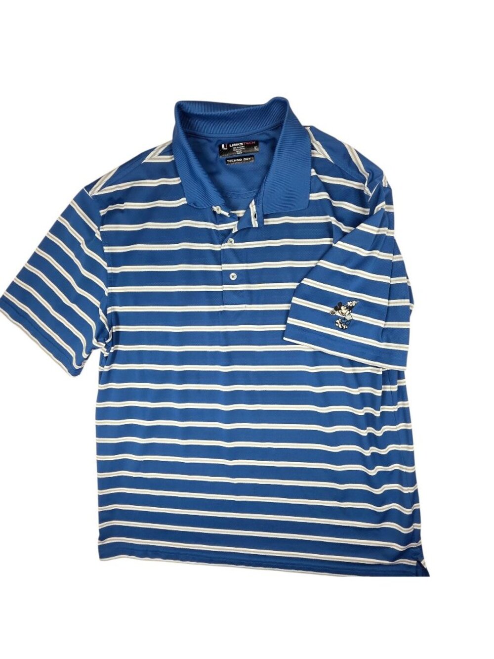 Links Tech Disney Golf Polo Shirt Mens L Blue Striped Mickey Mouse Performance